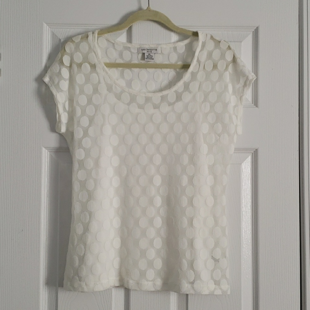 Beautiful Liz Claiborne white polka dot top